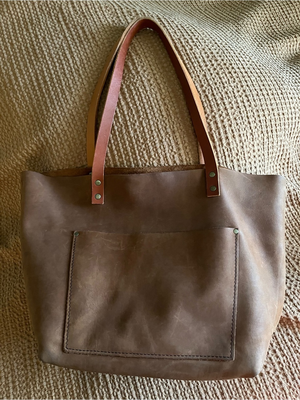Portland Leather Large Tote in Cocoa with Tandles